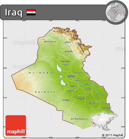 Physical Map of Iraq, cropped outside