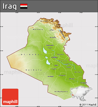 Physical Map of Iraq, cropped outside