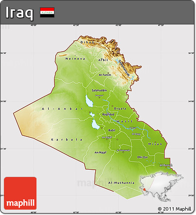 Physical Map of Iraq, cropped outside