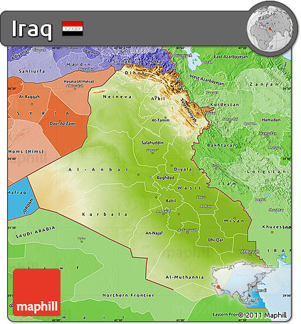 Physical Map of Iraq, political shades outside