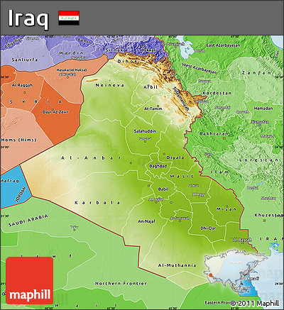Physical Map of Iraq, political shades outside
