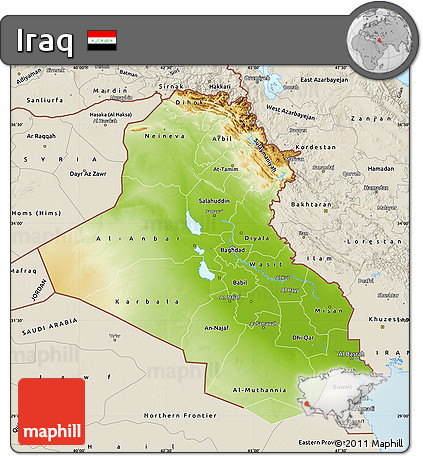 Physical Map of Iraq, shaded relief outside
