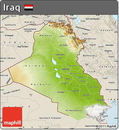 Physical Map of Iraq, shaded relief outside