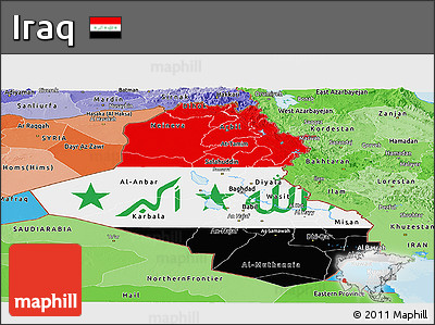 Flag Panoramic Map of Iraq, political shades outside