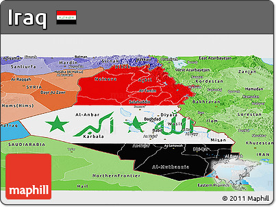 Flag Panoramic Map of Iraq, political shades outside