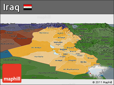 Political Shades Panoramic Map of Iraq, darken