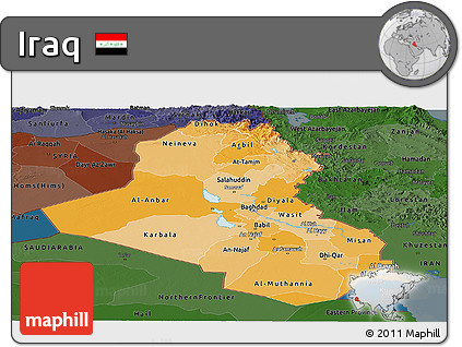 Political Shades Panoramic Map of Iraq, darken