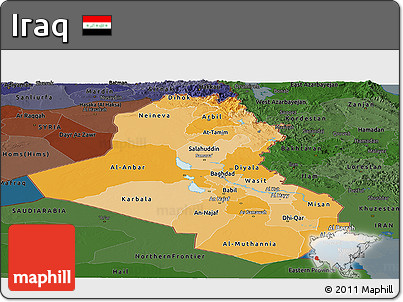 Political Shades Panoramic Map of Iraq, darken