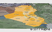 Political Shades Panoramic Map of Iraq, darken, semi-desaturated