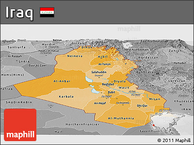 Political Shades Panoramic Map of Iraq, desaturated