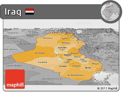 Political Shades Panoramic Map of Iraq, desaturated