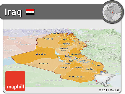 Political Shades Panoramic Map of Iraq, lighten