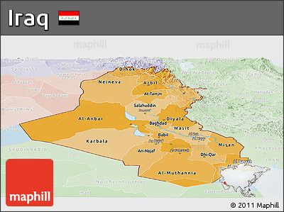 Political Shades Panoramic Map of Iraq, lighten