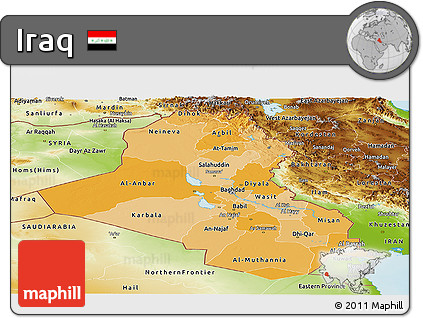 Political Shades Panoramic Map of Iraq, physical outside