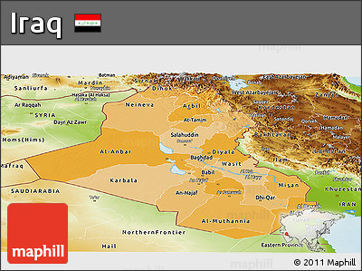Political Shades Panoramic Map of Iraq, physical outside