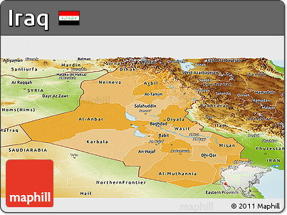 Political Shades Panoramic Map of Iraq, physical outside