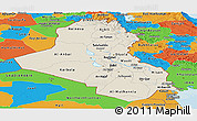 Shaded Relief Panoramic Map of Iraq, political outside
