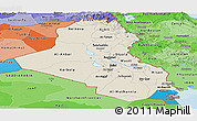 Shaded Relief Panoramic Map of Iraq, political shades outside