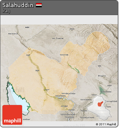 Satellite 3D Map of Salahuddin, semi-desaturated