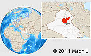 Shaded Relief Location Map of Salahuddin, highlighted country