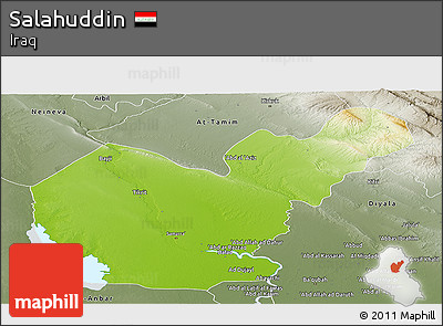Physical Panoramic Map of Salahuddin, semi-desaturated