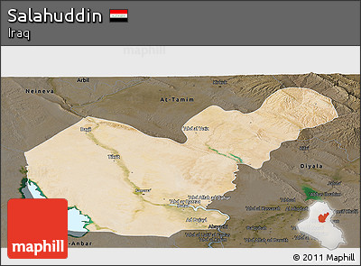 Satellite Panoramic Map of Salahuddin, darken