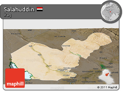 Satellite Panoramic Map of Salahuddin, darken
