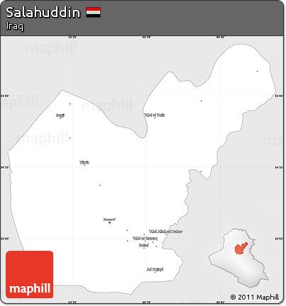 Silver Style Simple Map of Salahuddin, single color outside