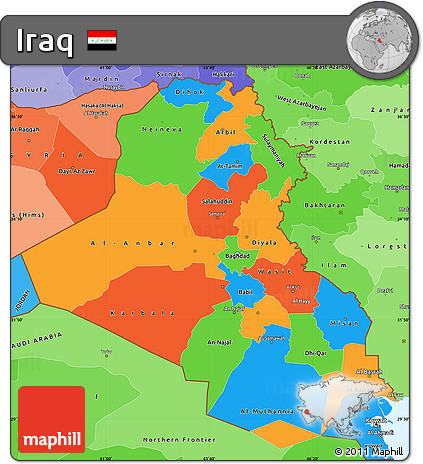 Political Simple Map of Iraq, political shades outside