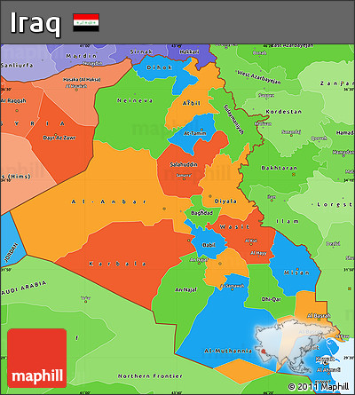 Political Simple Map of Iraq, political shades outside