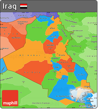Political Simple Map of Iraq, political shades outside