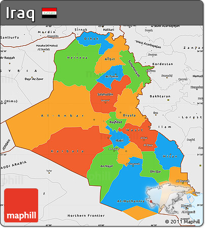 Political Simple Map of Iraq, single color outside, borders and labels