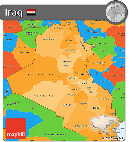 Political Shades Simple Map of Iraq, political outside