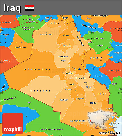 Political Shades Simple Map of Iraq, political outside
