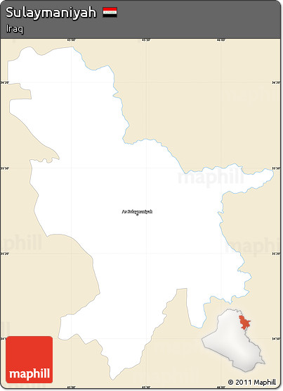 Classic Style Simple Map of Sulaymaniyah, single color outside