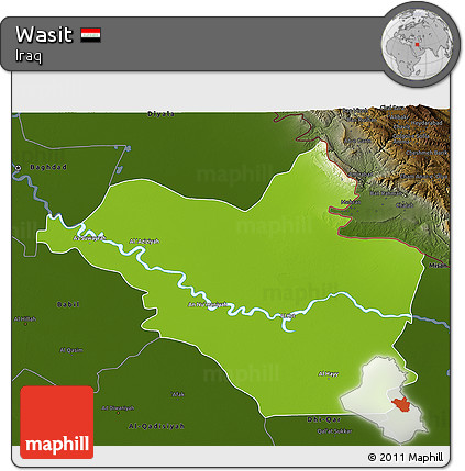 Physical 3D Map of Wasit, darken
