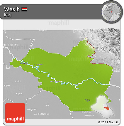 Physical 3D Map of Wasit, lighten, desaturated