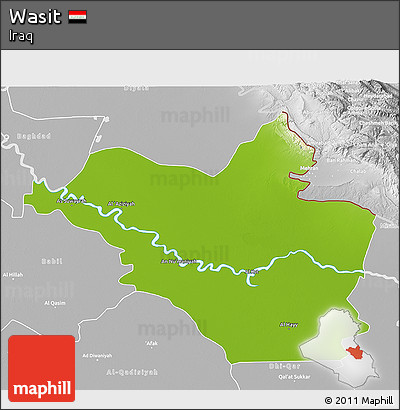 Physical 3D Map of Wasit, lighten, desaturated