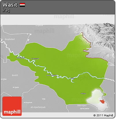 Physical 3D Map of Wasit, lighten, desaturated