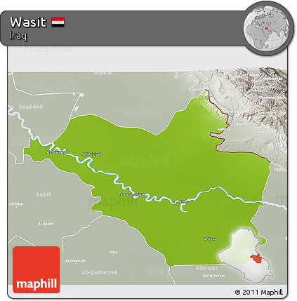 Physical 3D Map of Wasit, lighten, semi-desaturated