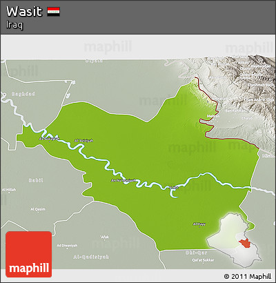 Physical 3D Map of Wasit, lighten, semi-desaturated