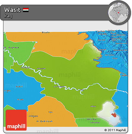 Physical 3D Map of Wasit, political outside