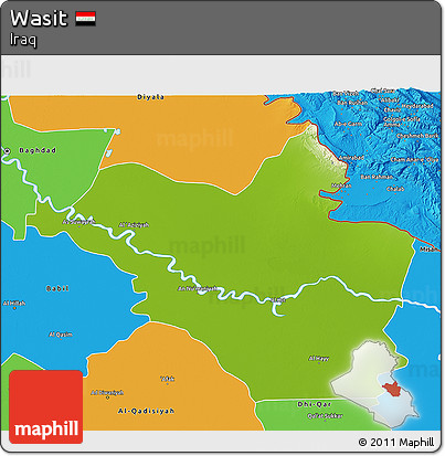 Physical 3D Map of Wasit, political outside