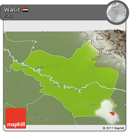 Physical 3D Map of Wasit, semi-desaturated