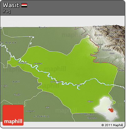 Physical 3D Map of Wasit, semi-desaturated