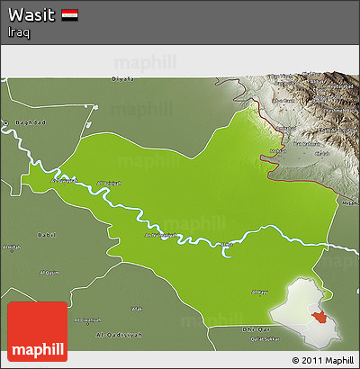 Physical 3D Map of Wasit, semi-desaturated