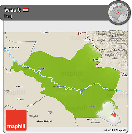 Physical 3D Map of Wasit, shaded relief outside