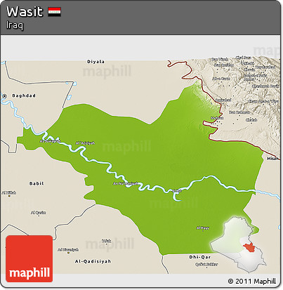 Physical 3D Map of Wasit, shaded relief outside
