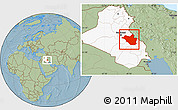 Savanna Style Location Map of Wasit, highlighted country, hill shading