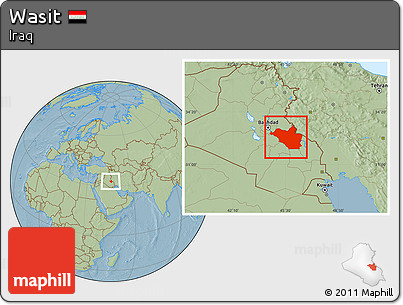 Savanna Style Location Map of Wasit, hill shading